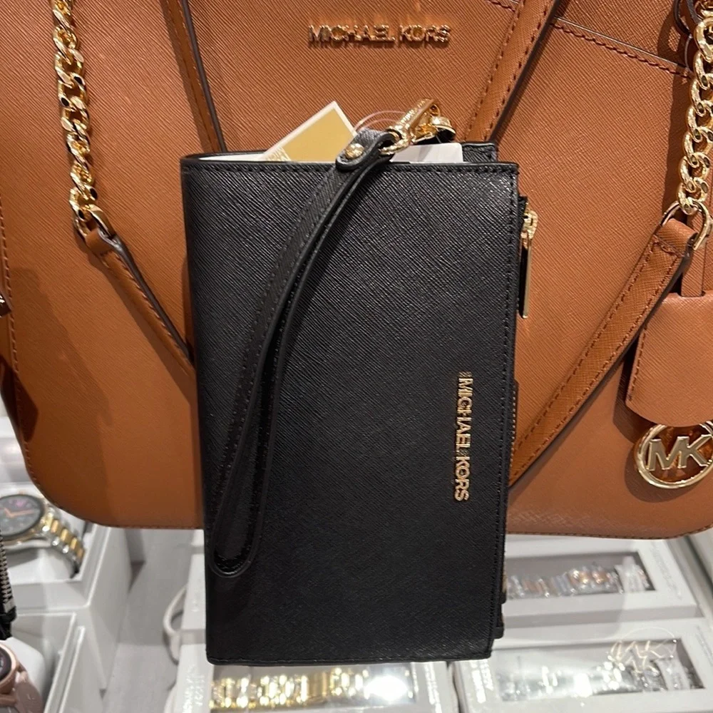 MICHAEL KORS LARGE DOUBLE ZIP WRISTLET WALLET PHONE CASE CLUTCH 
Black - Picture 16 of 16